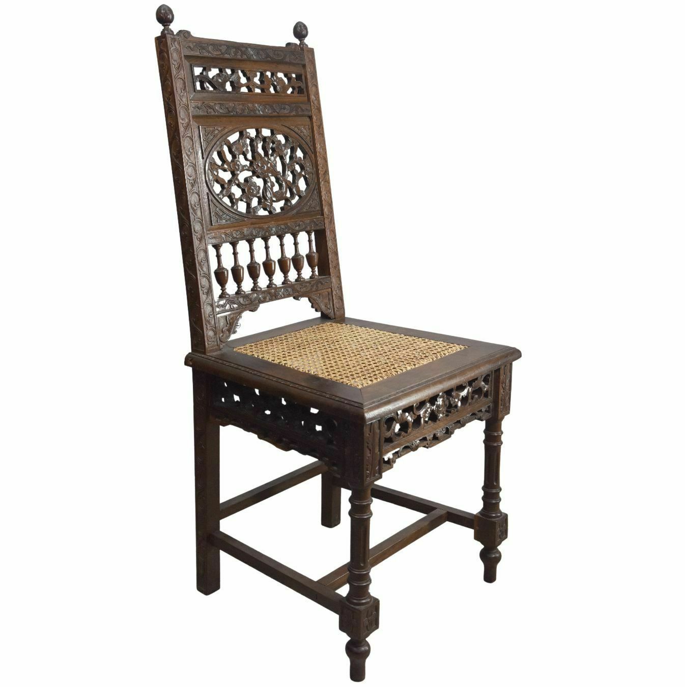 Series Of 6 Indochinese Rosewood Chairs Decorated With Dragons. photo for sale