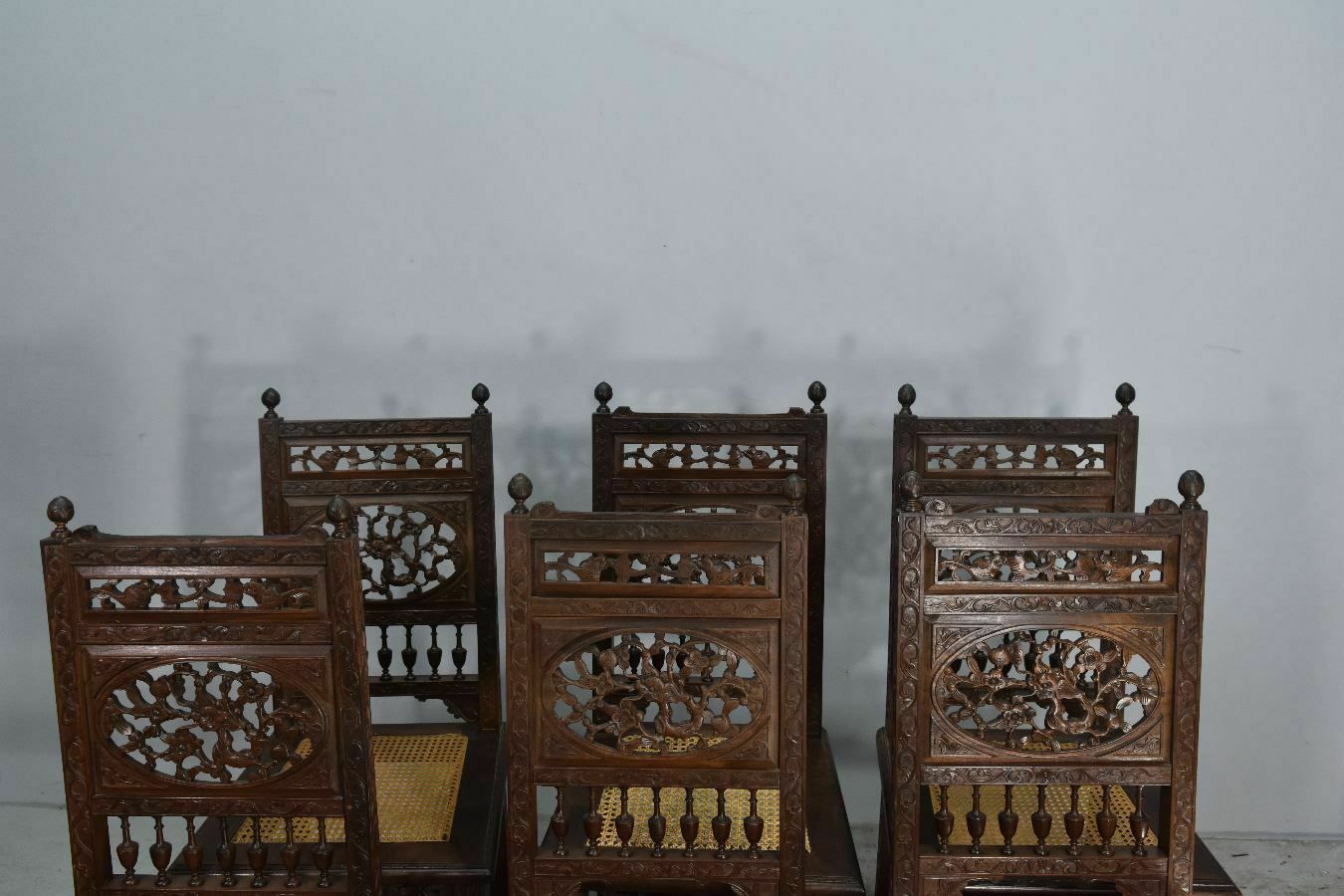 photo furniture Series Of 6 Indochinese Rosewood Chairs Decorated With Dragons.