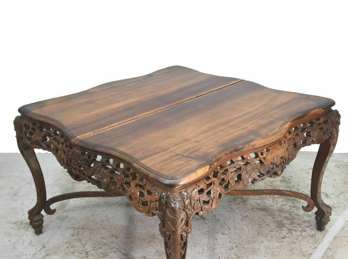 Indochinese Dining Room Table, In Rosewood With Bat Decoration photo for sale