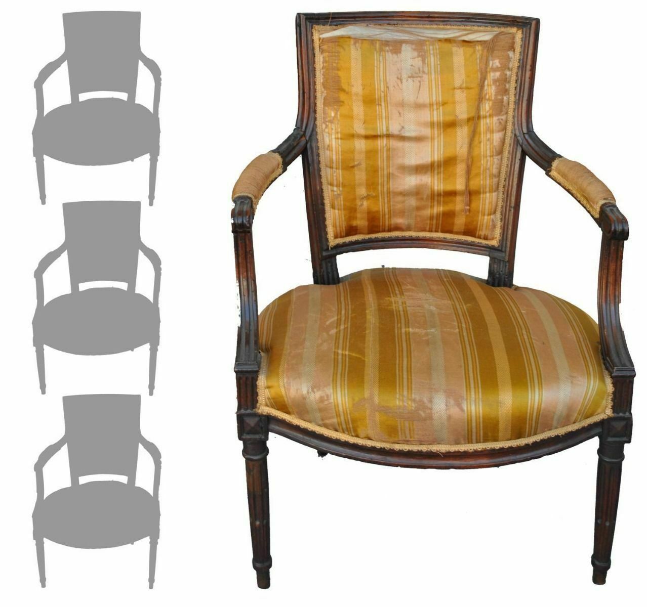 18th Century Louis XVI Style Armchairs To Restore (Set Of 3)