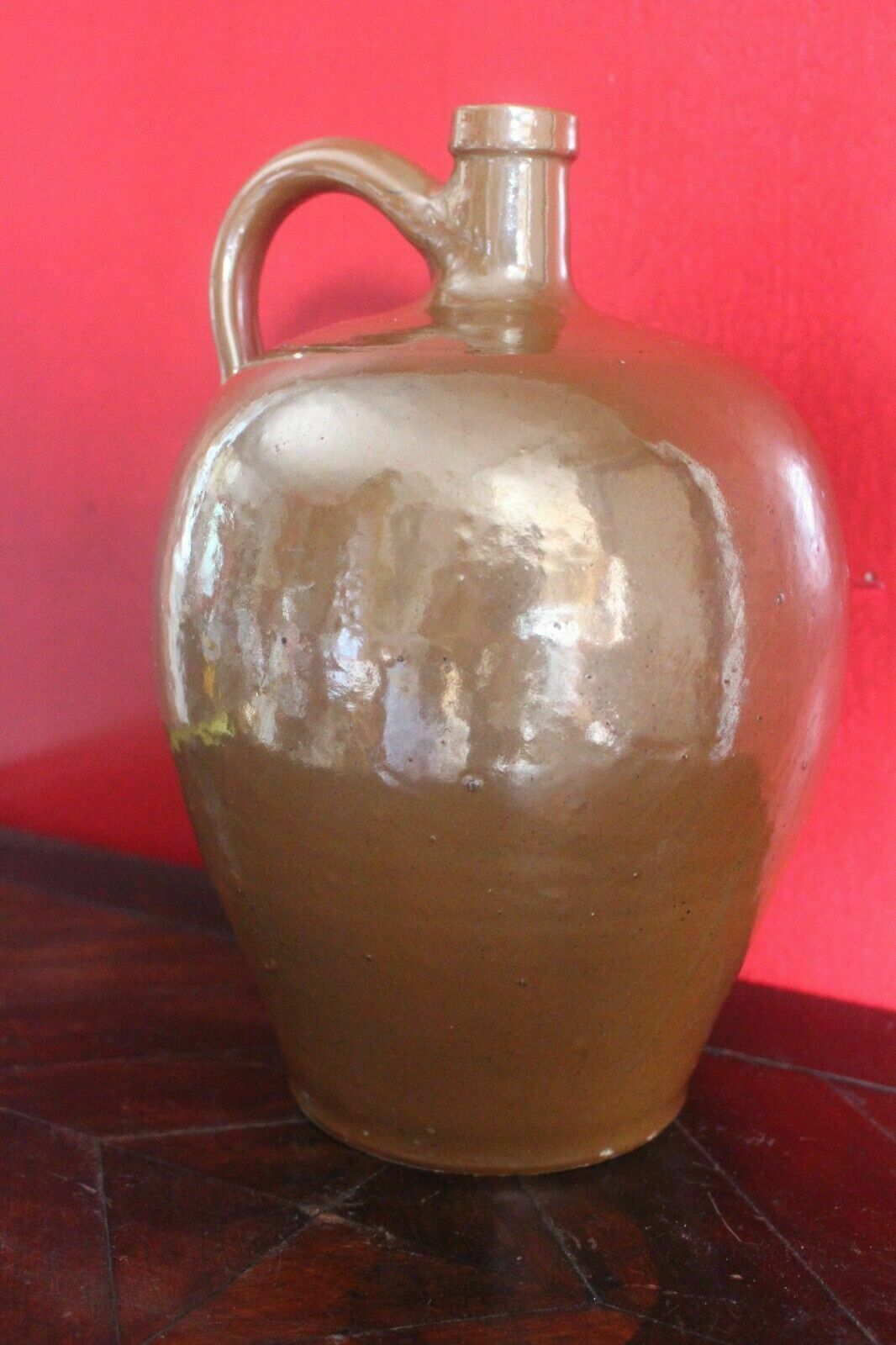 Antique French Terracotta Glaze Jug 19th C Hand Turned Clay Stoneware Pot photo furniture