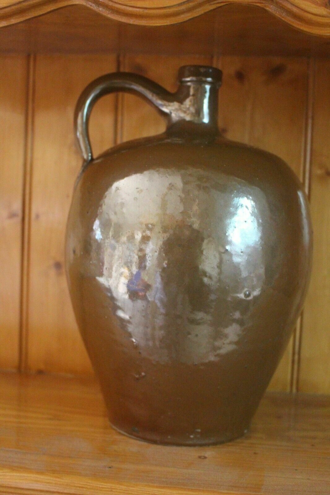 Antique French Terracotta Glaze Jug 19th C Hand Turned Clay Stoneware Pot photo buy
