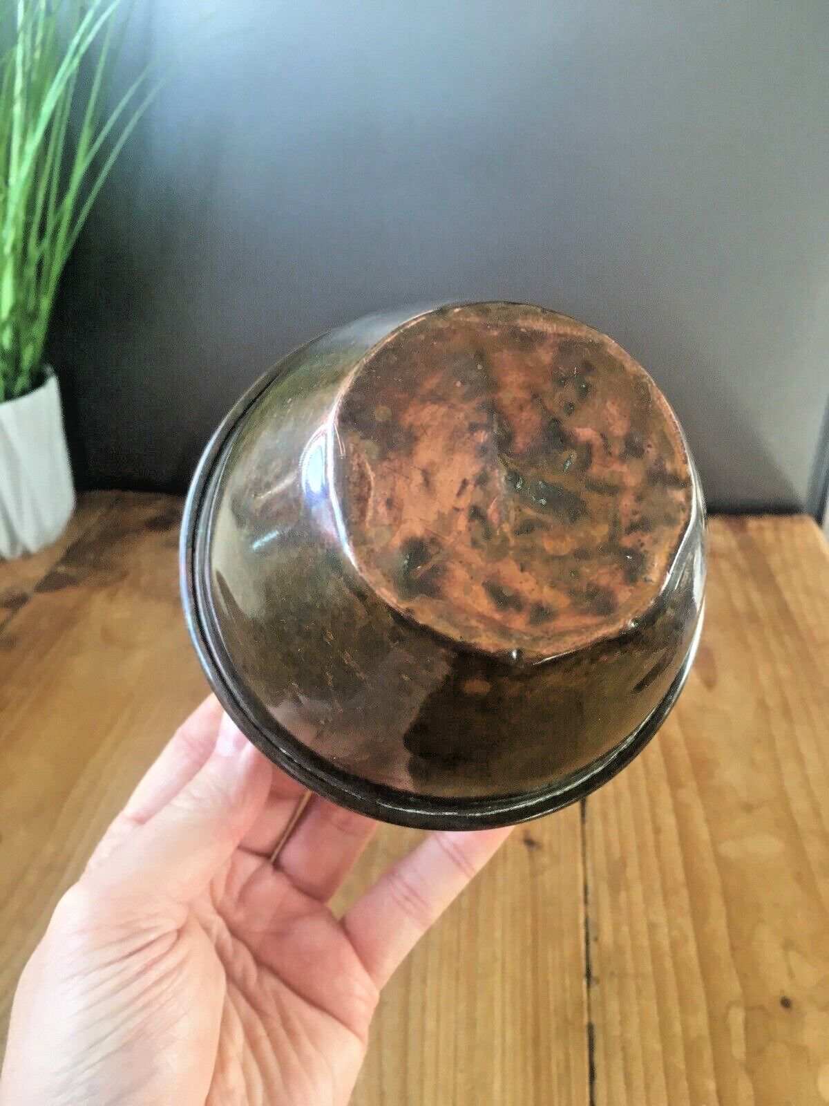 Antique Art Nouveau Deco Fish Scale Ruffled Copper Planter Flower Herb Plant Pot photo vintage