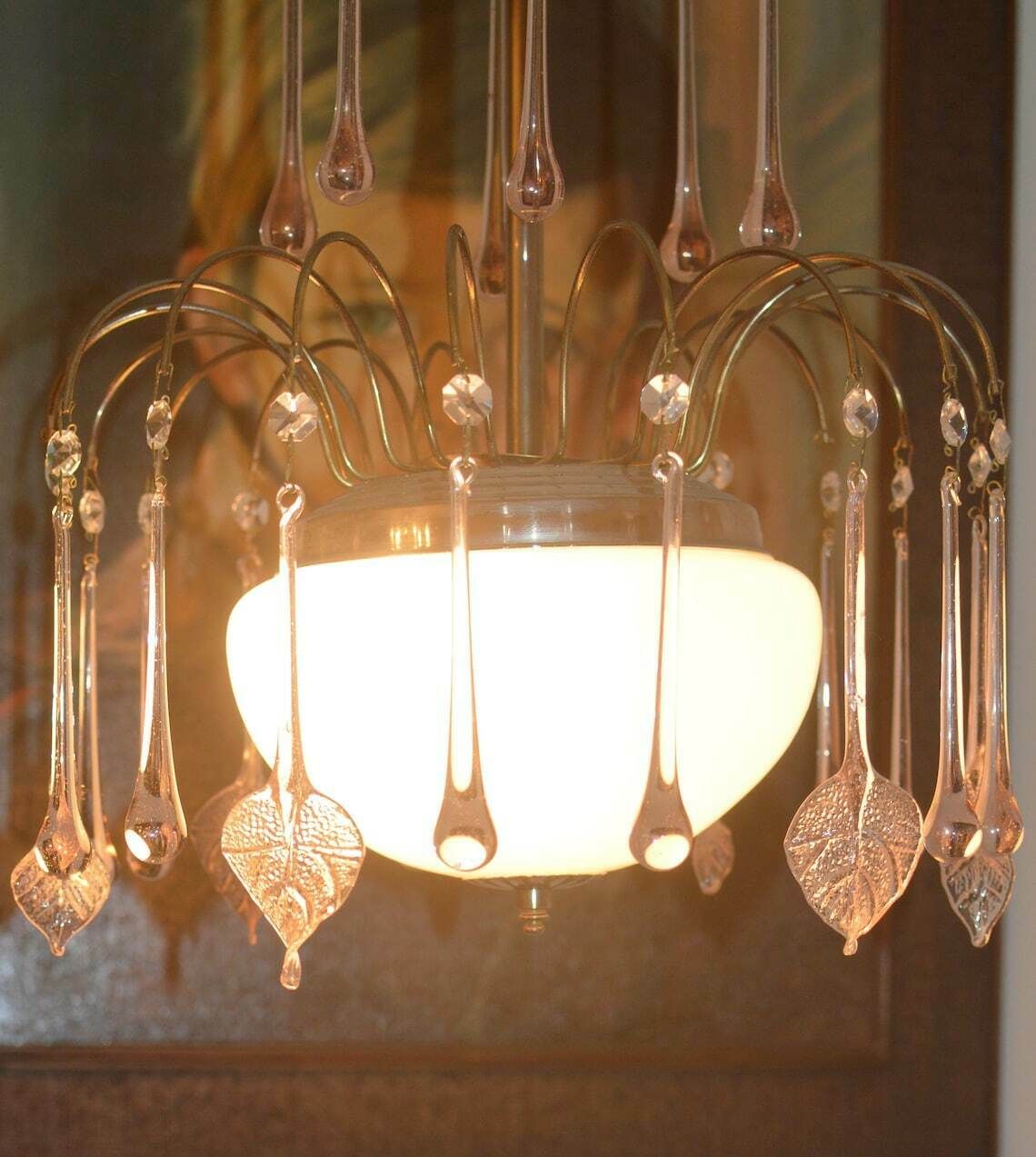 Chandelier Venini Era Tear Drops Crystal Glass Mid Century photo 195.0