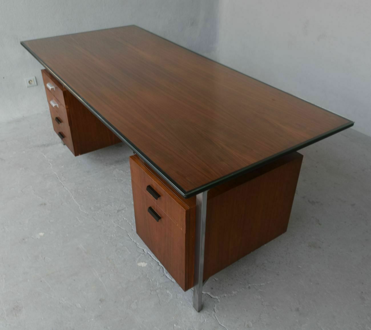 Rosewood And Chrome Presidential Desk 1960s photo for sale