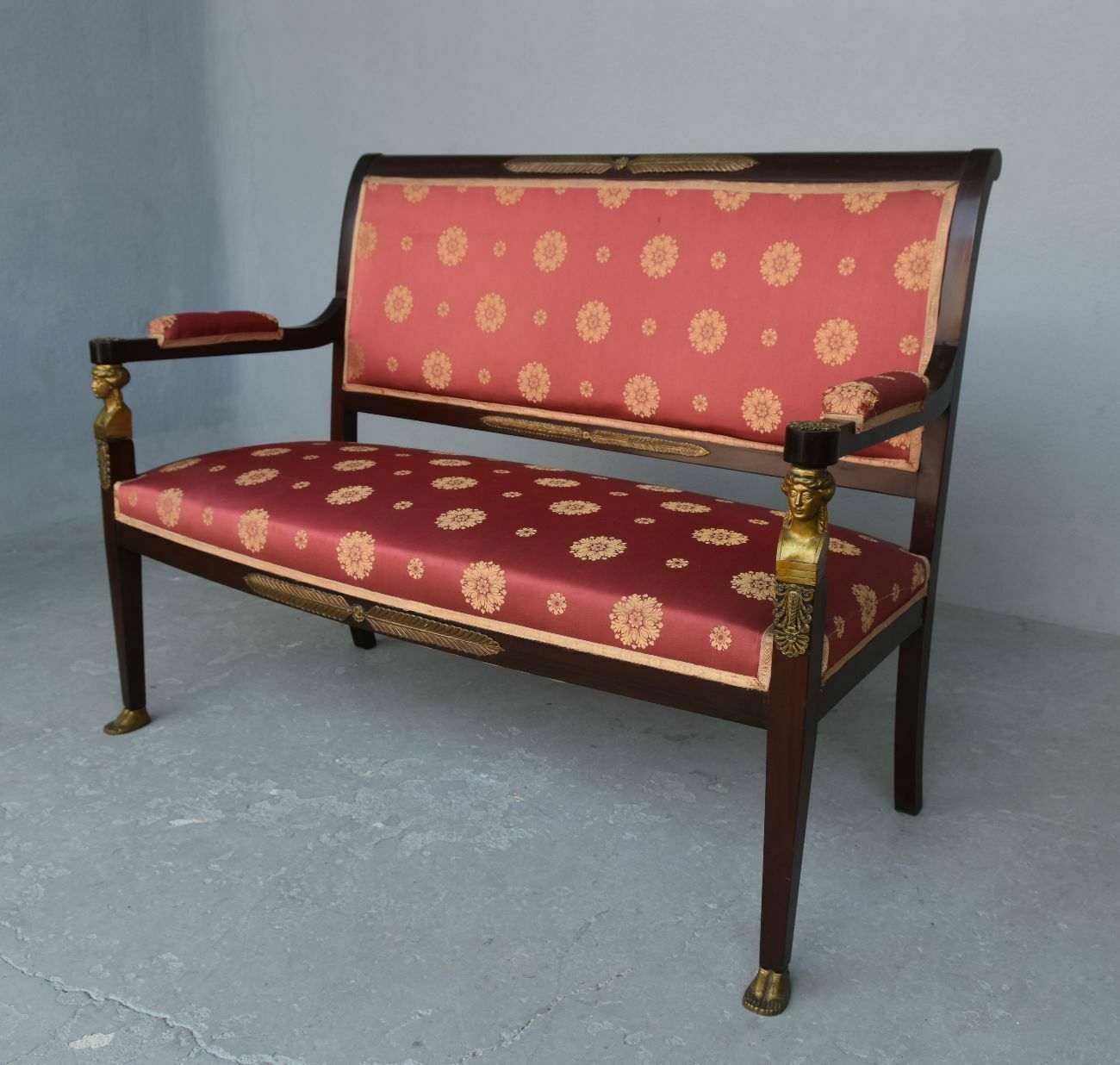 Empire Style Mahogany And Gilded Bronze Living Room Upholstered In 19th Century Silk photo Furniture