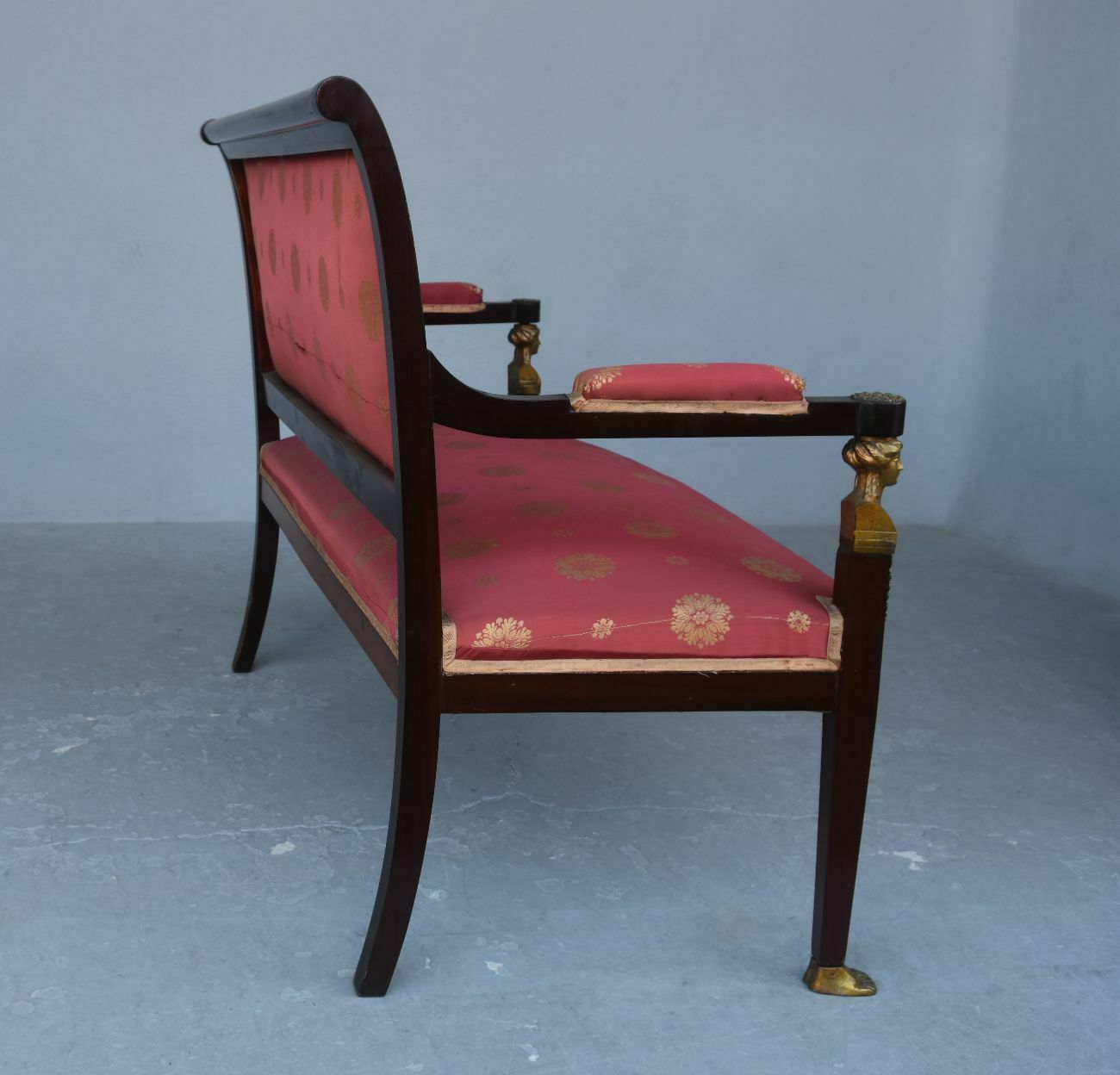 Furniture Empire Style Mahogany And Gilded Bronze Living Room Upholstered In 19th Century Silk photo