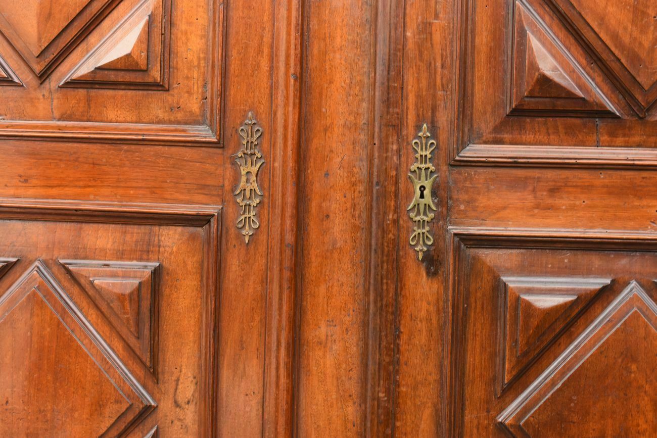 Furniture Eighteenth Century Walnut Cabinet With Diamond Tipped photo