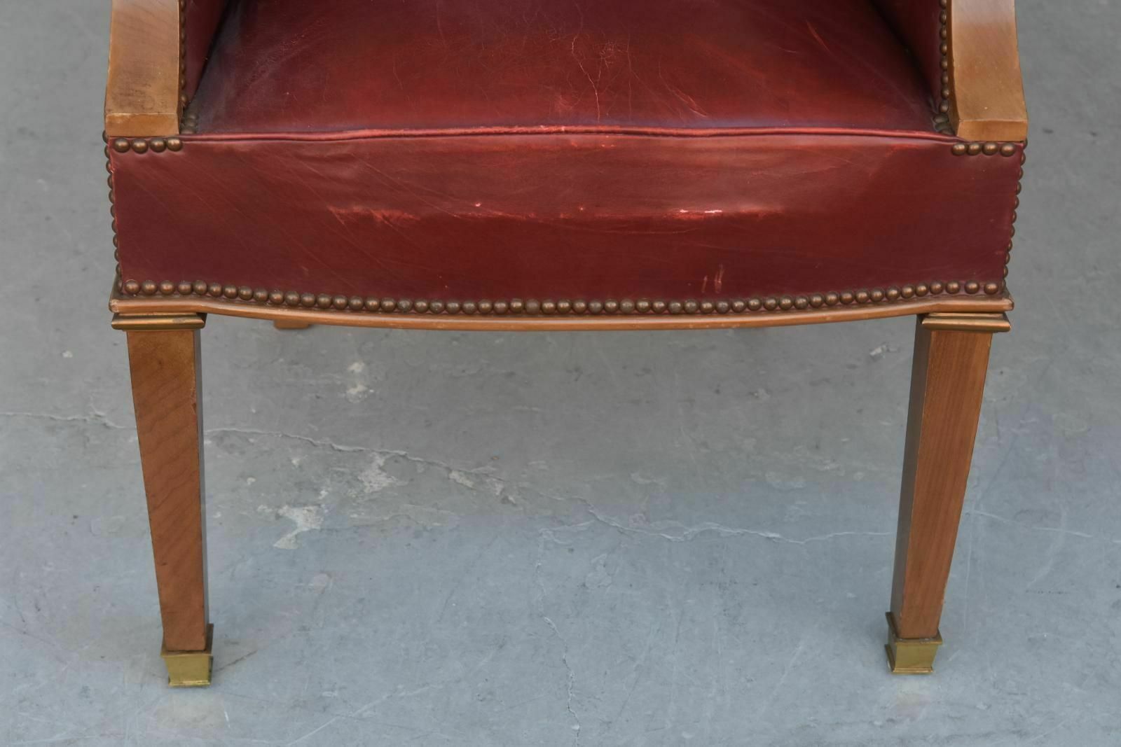 photo for sale 1940 Shepherdess Armchairs In Mahogany And Red Leather (Set Of 7)