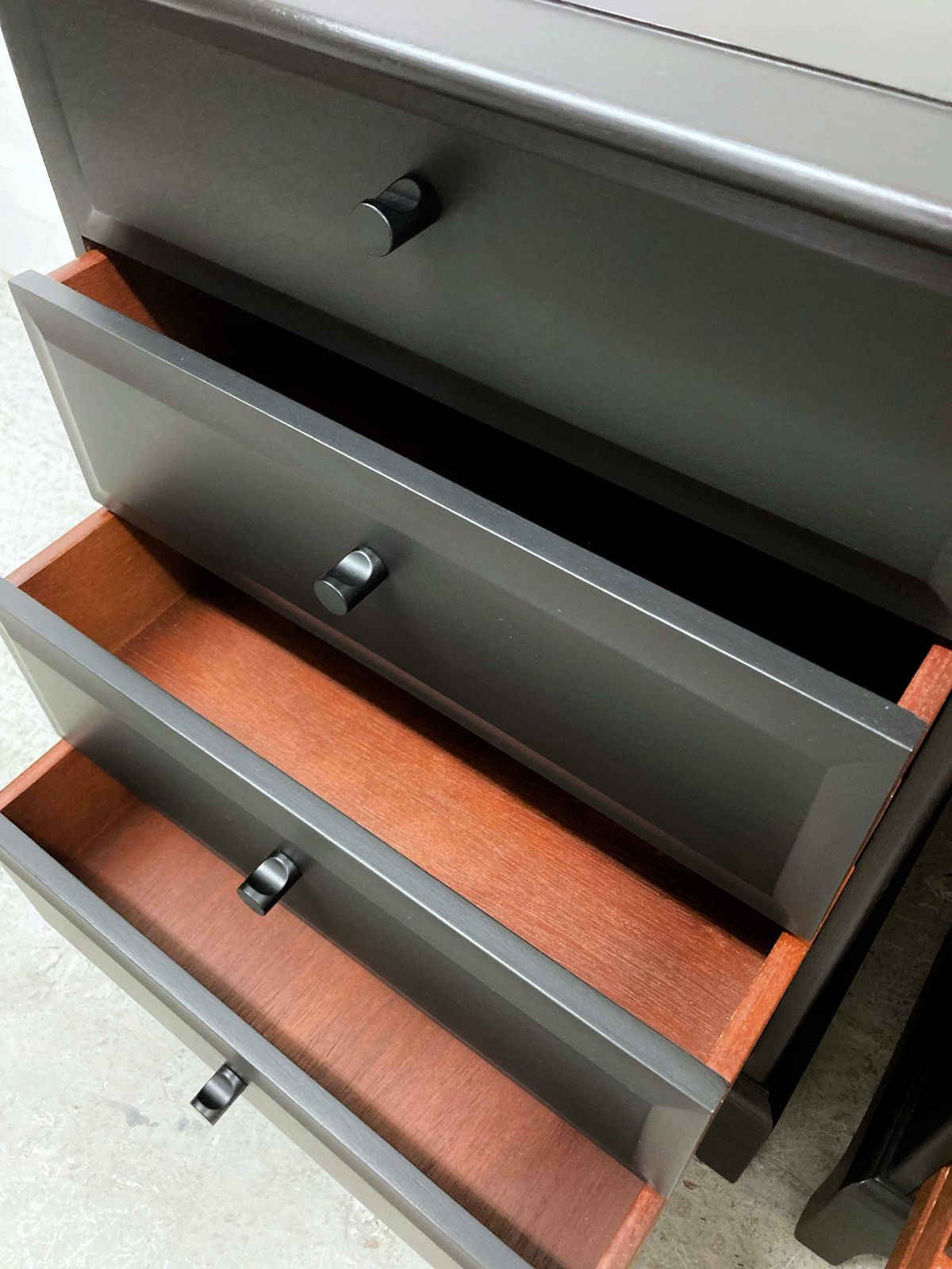 photo for sale Stag Minstrel Tallboy & Bedsides. Black Stag Furniture Set. Hand Painted David Bowie. Bedroom Furniture. Chest Of Drawers, Bedside Tables.