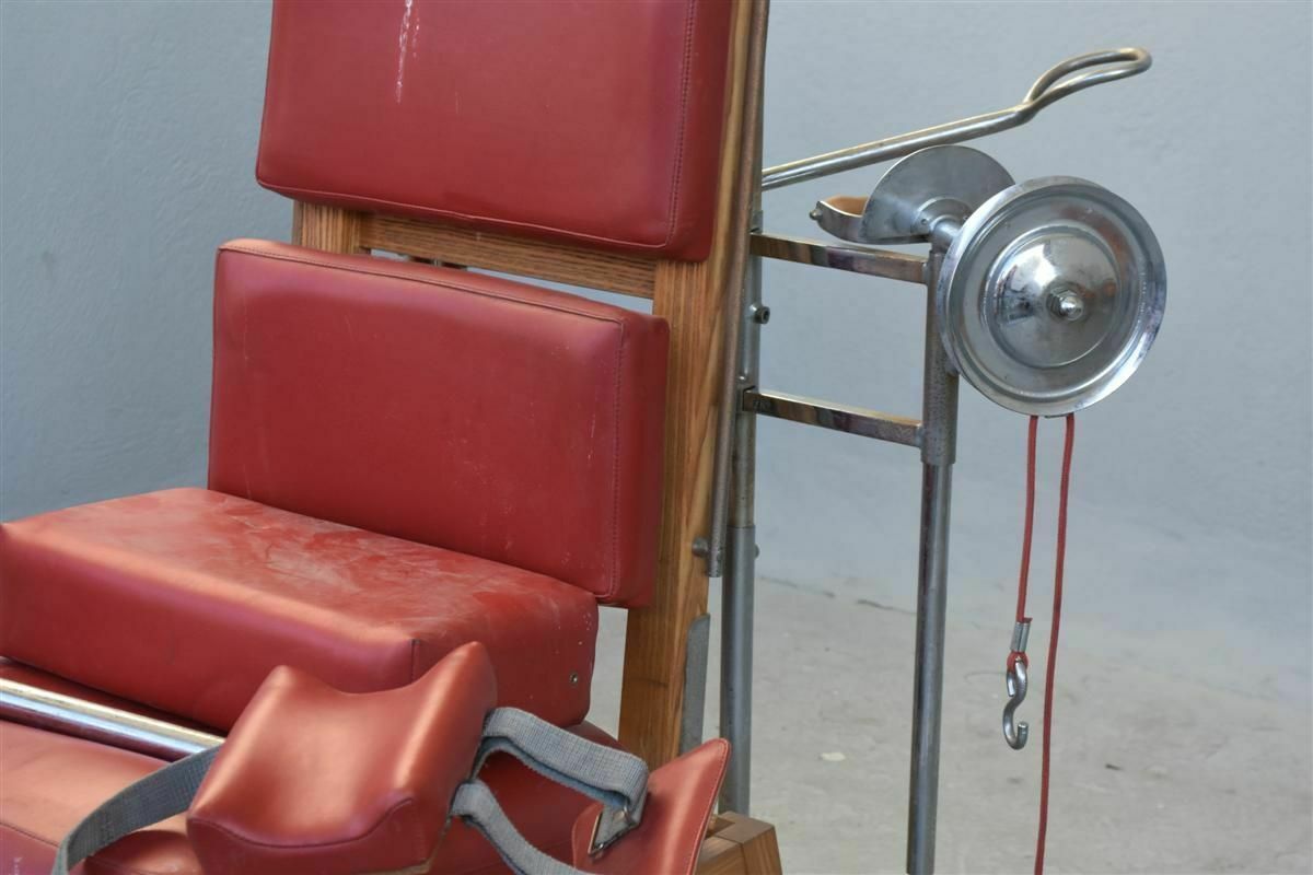 Childbirth Chair Covered In Red Skai In Metal And Oak photo Furniture