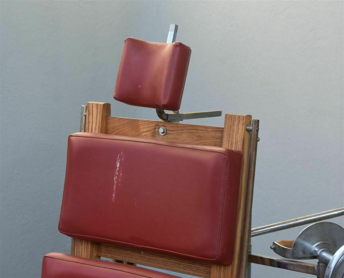 Childbirth Chair Covered In Red Skai In Metal And Oak photo 1080.0