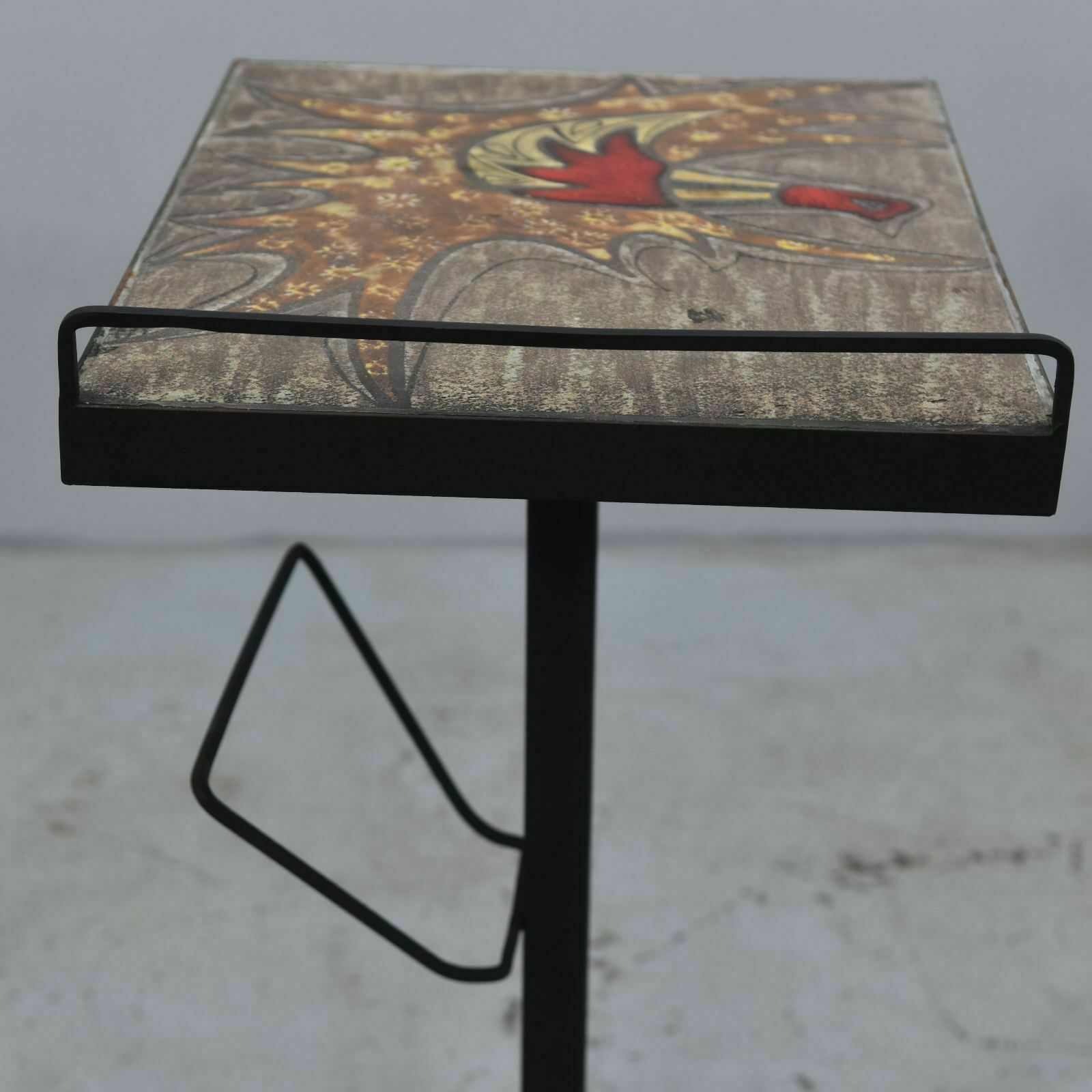 1950 Magazine Rack In Wrought Iron With Ceramic Top photo for sale