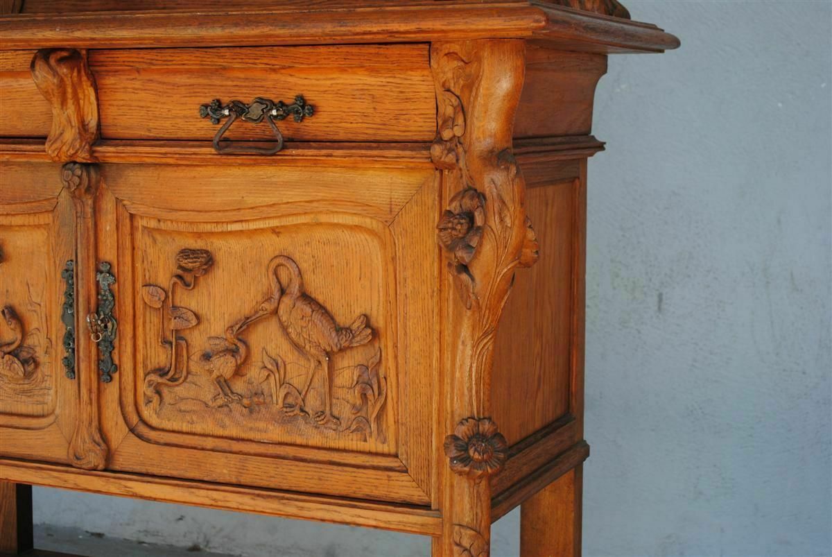 photo for sale Art Nouveau Oak Server With Herons