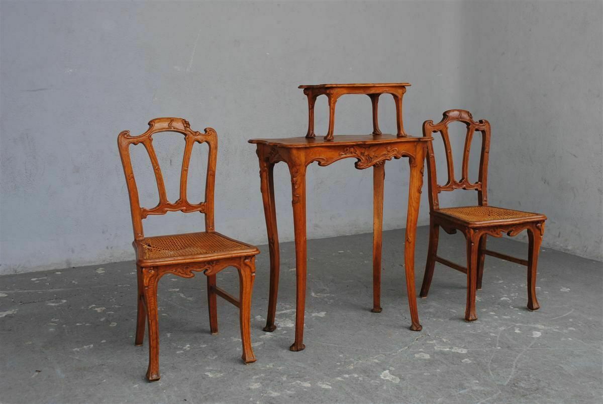 Art Nouveau Living Room 1900 In Carved Chestnut With Ivy photo furniture