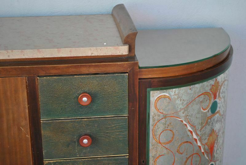 Sideboard 1940s Rosewood Top Travertine églomisé Glass photo vintage