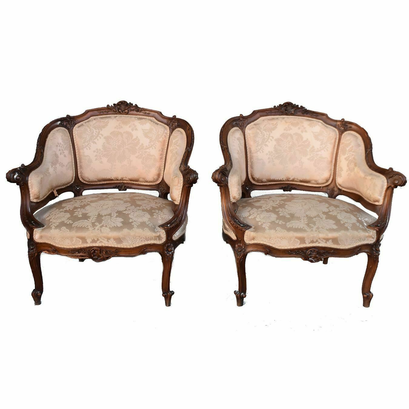Louis XV Style Carved Walnut Basket Armchairs Late 19th Century (Pair)