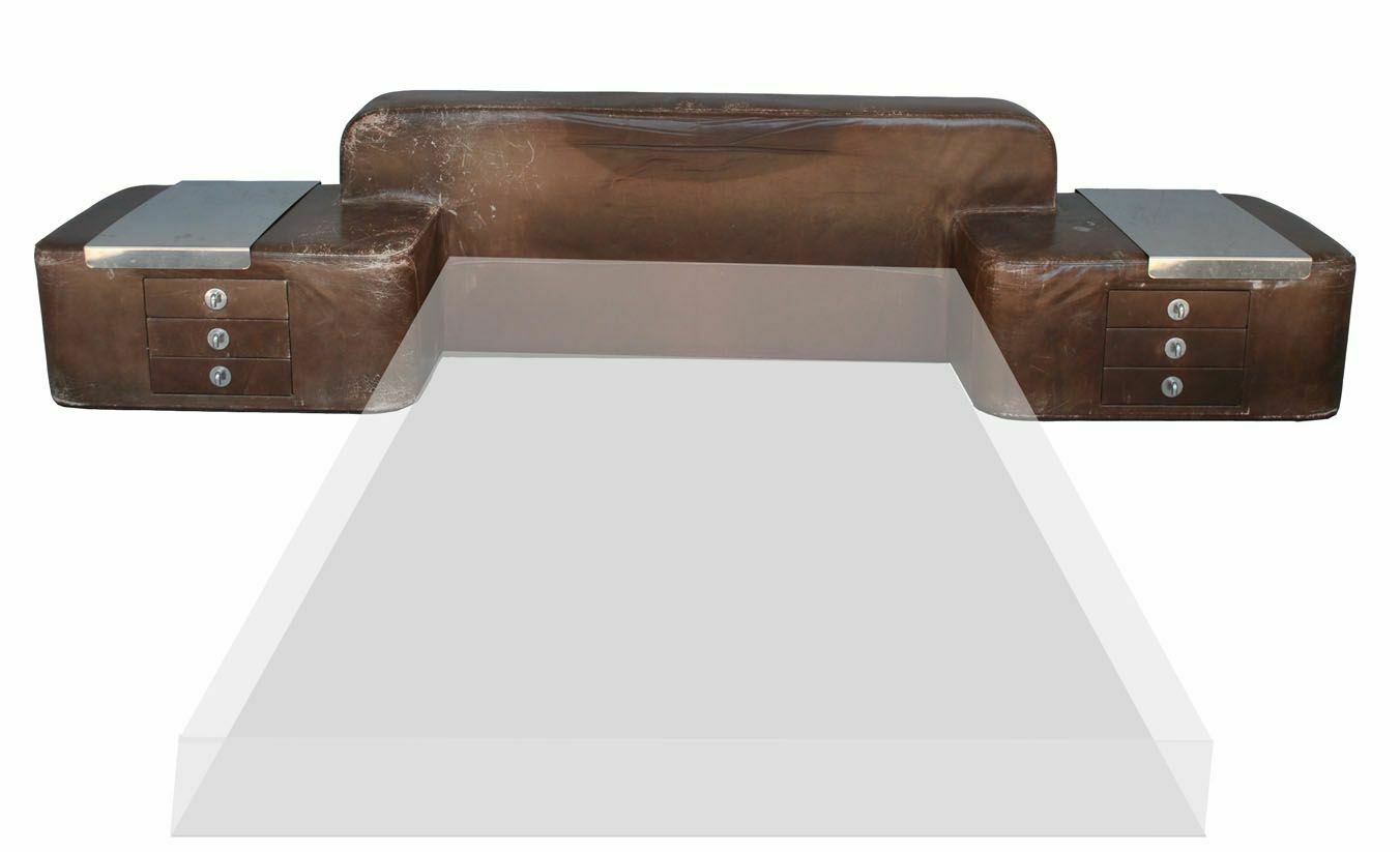 Leather Headboard With Integrated Nightstands 1970s