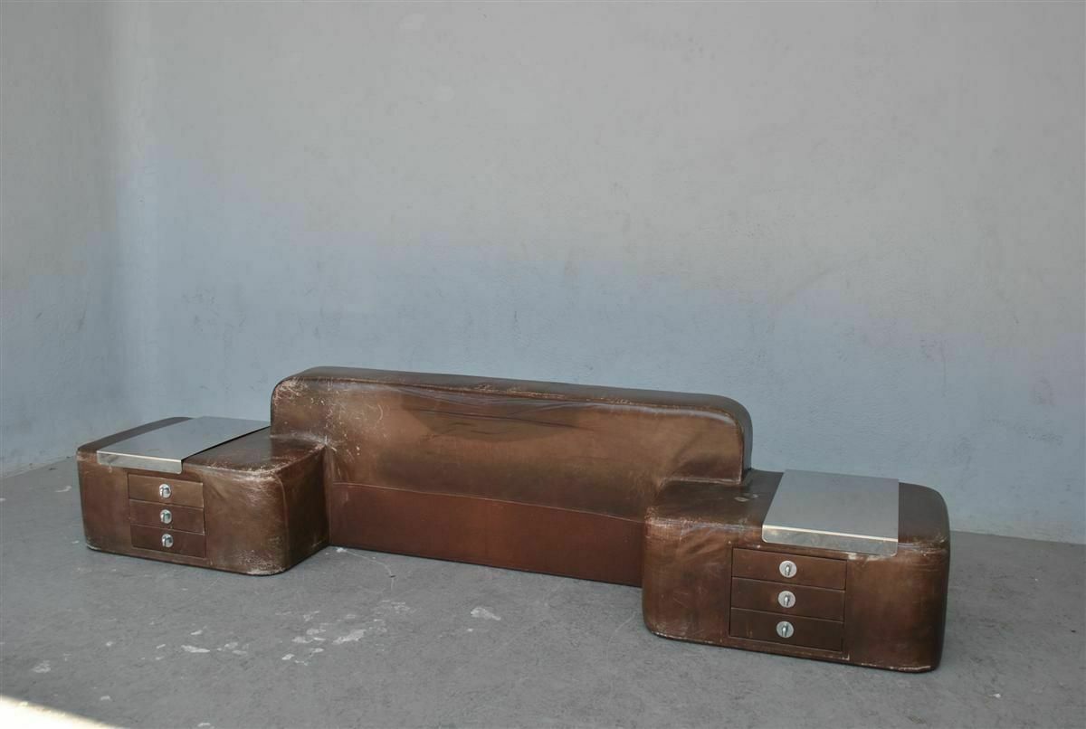 Leather Headboard With Integrated Nightstands 1970s photo 2377.0