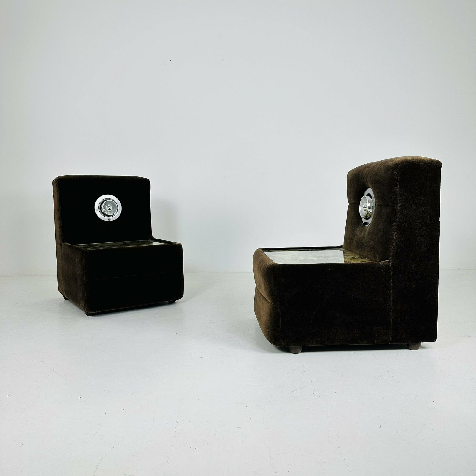 Pair Of Spaceage Nightstands In Brown Velor With Spot Lights 1970s France photo 1342.0