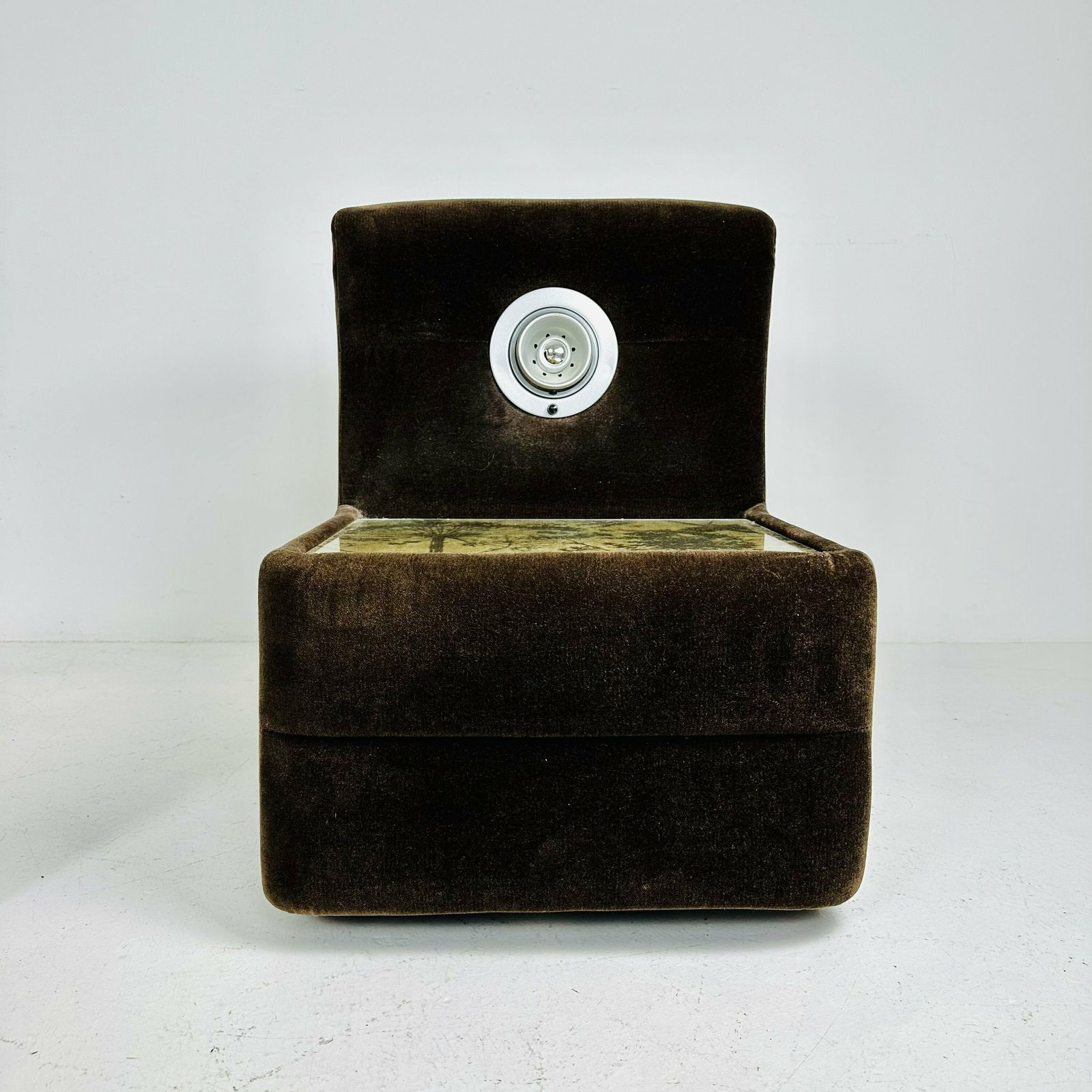photo for sale Pair Of Spaceage Nightstands In Brown Velor With Spot Lights 1970s France