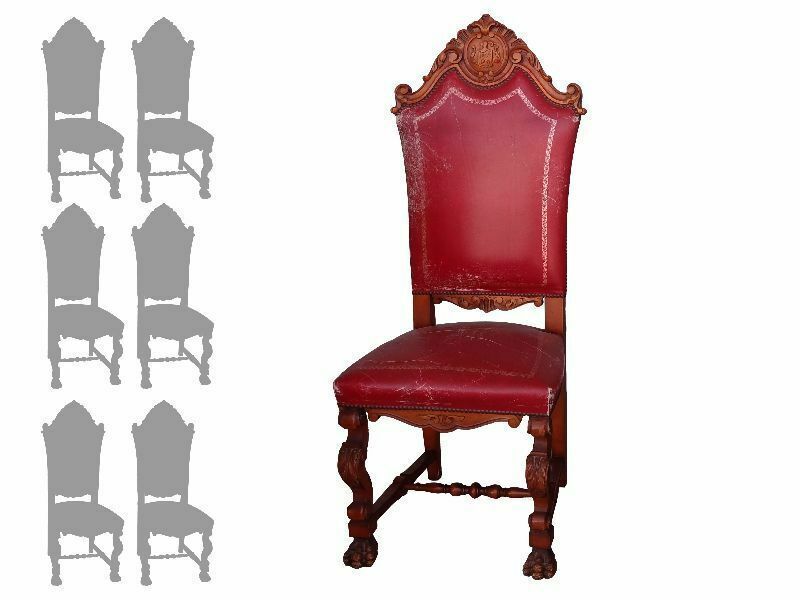 Late 19th Century Red Leatherette Renaissance Style Chairs (Set Of 6)