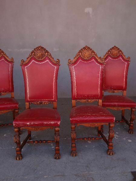 Late 19th Century Red Leatherette Renaissance Style Chairs (Set Of 6) photo for sale