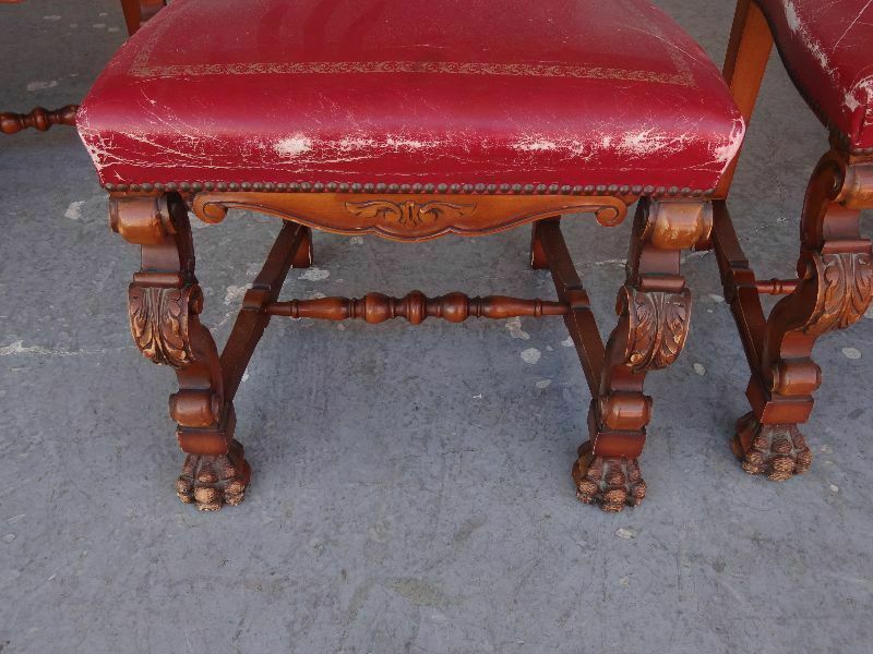 Late 19th Century Red Leatherette Renaissance Style Chairs (Set Of 6) photo 1297.0