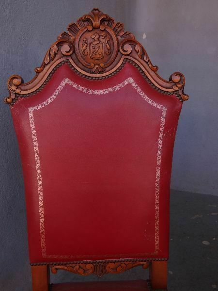 Late 19th Century Red Leatherette Renaissance Style Chairs (Set Of 6) photo vintage