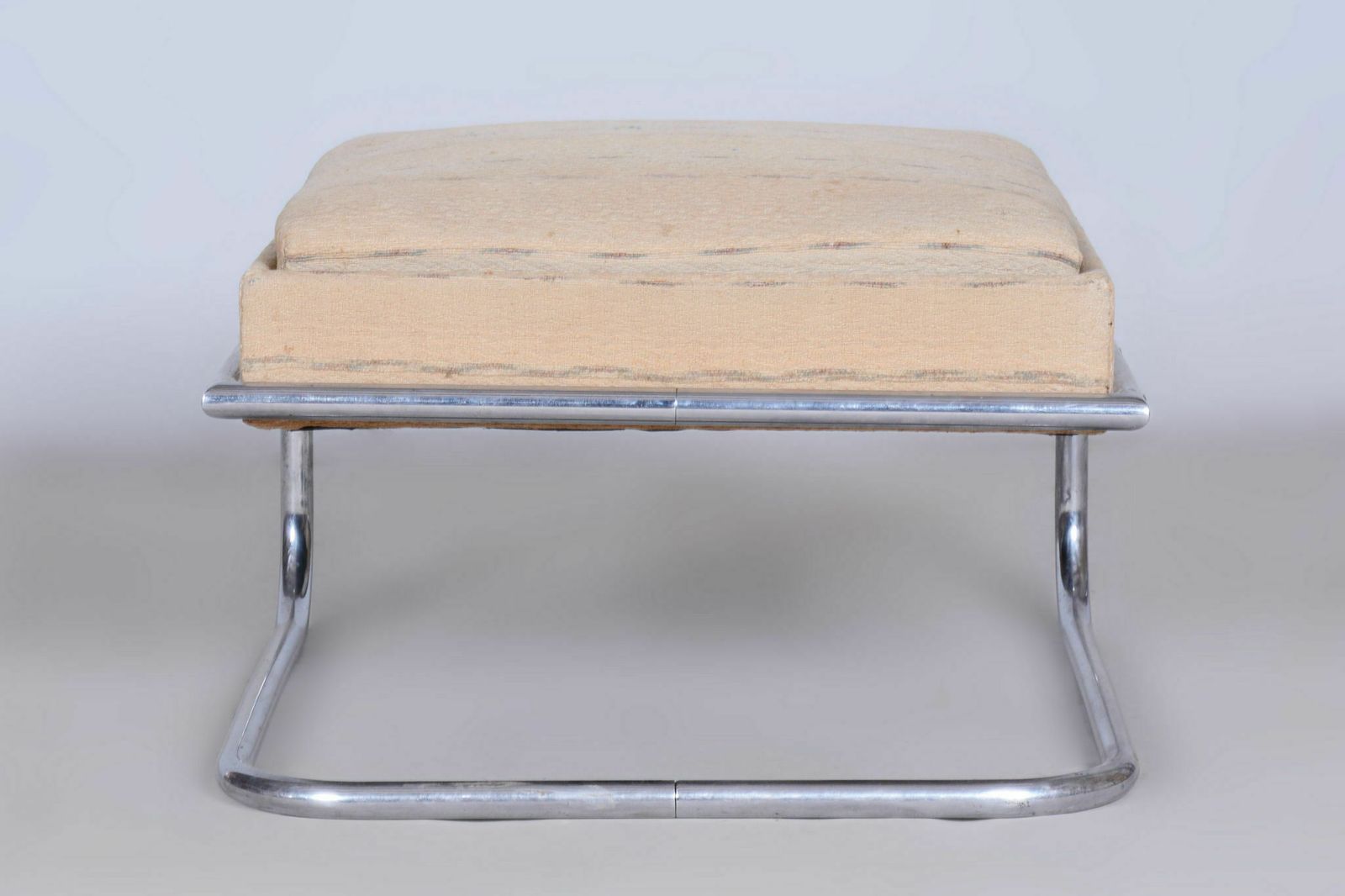 Original Bauhaus Pair Of Armchairs And Stool, Chrome, Beech, Czechia, 1920s photo for sale