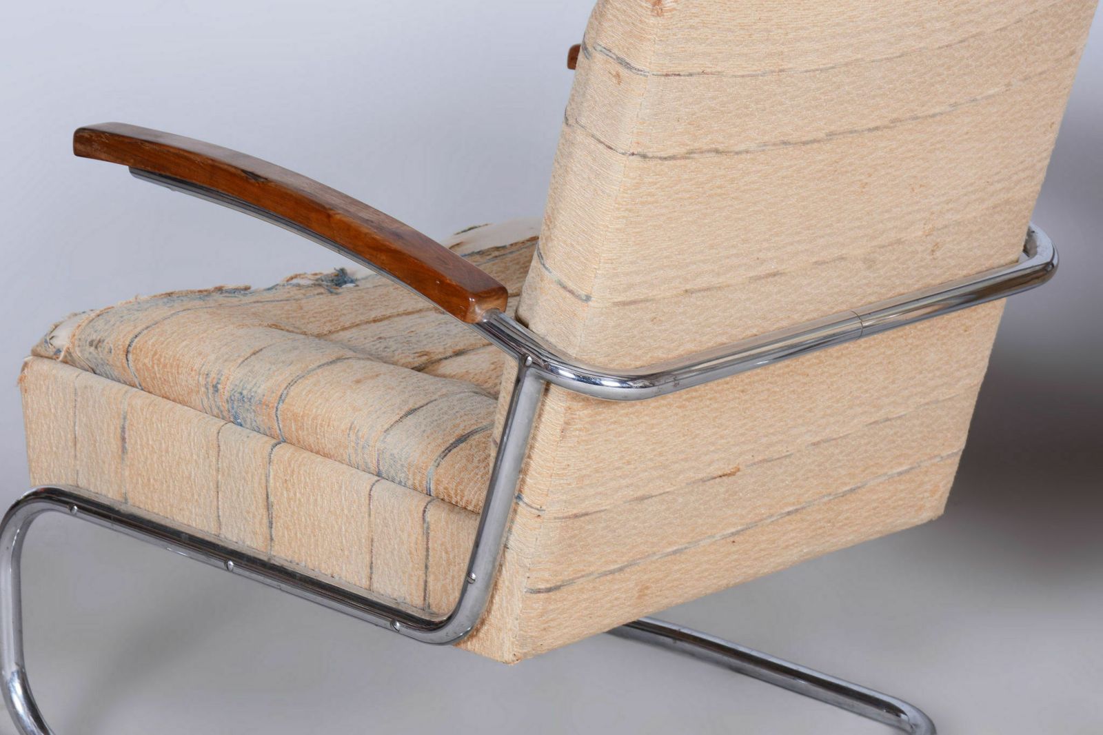 Original Bauhaus Pair Of Armchairs And Stool, Chrome, Beech, Czechia, 1920s photo vintage