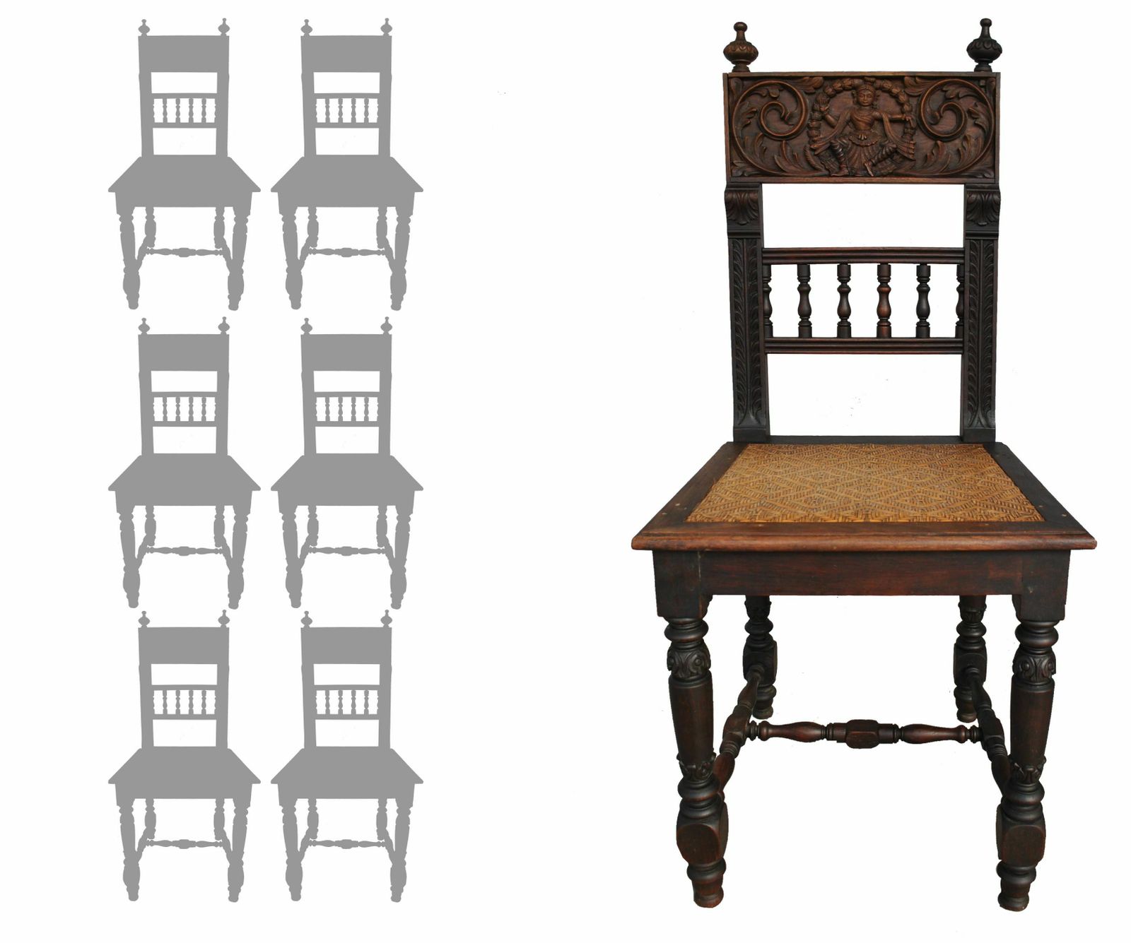 Indian Chairs From The End Of The 19th Century (Series Of 6)