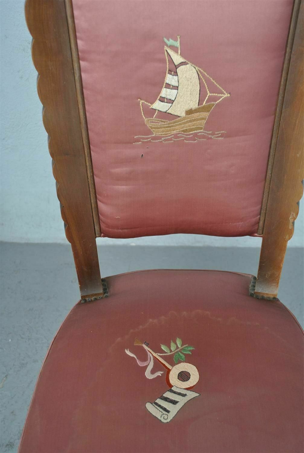 1940 Embroidered Pink Silk Chairs (Set Of 12) photo vinterior
