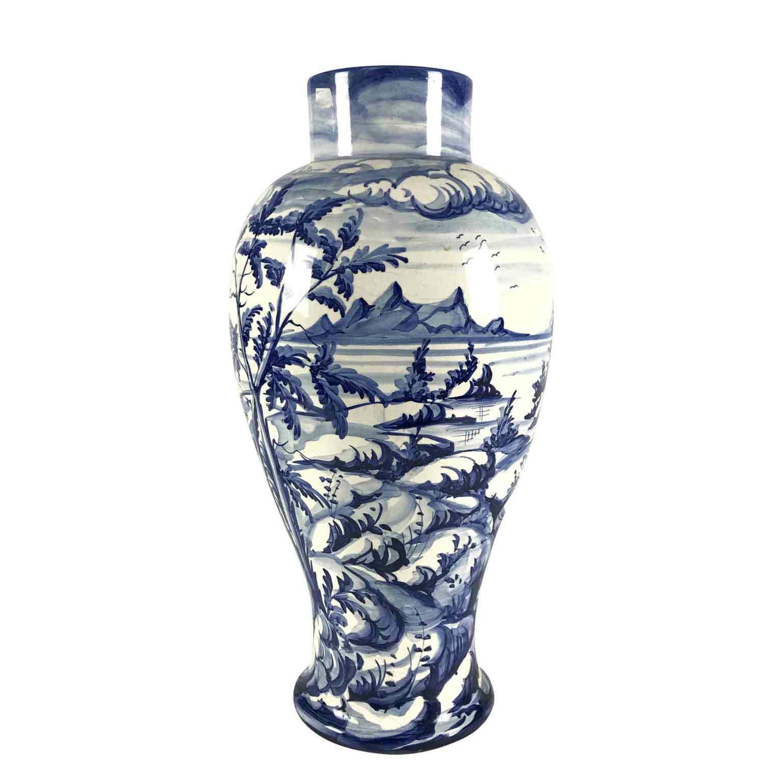 White Blue Ceramic Vase Taccini Family Vinci 1976