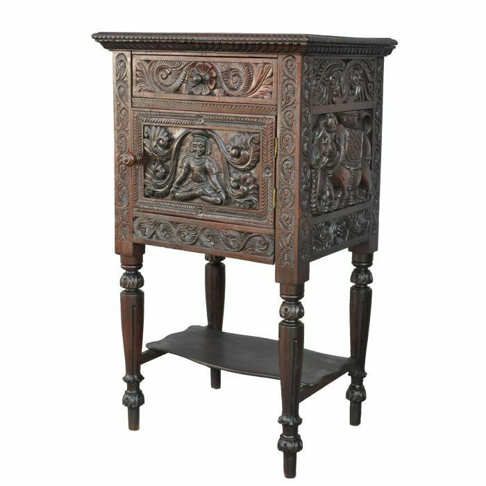 Very Richly Carved Indian Bedside Table From The 19th Century