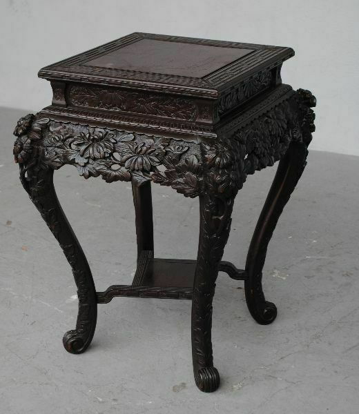 Indochinese Carved Lacquered Wood Stand 1900 photo for sale