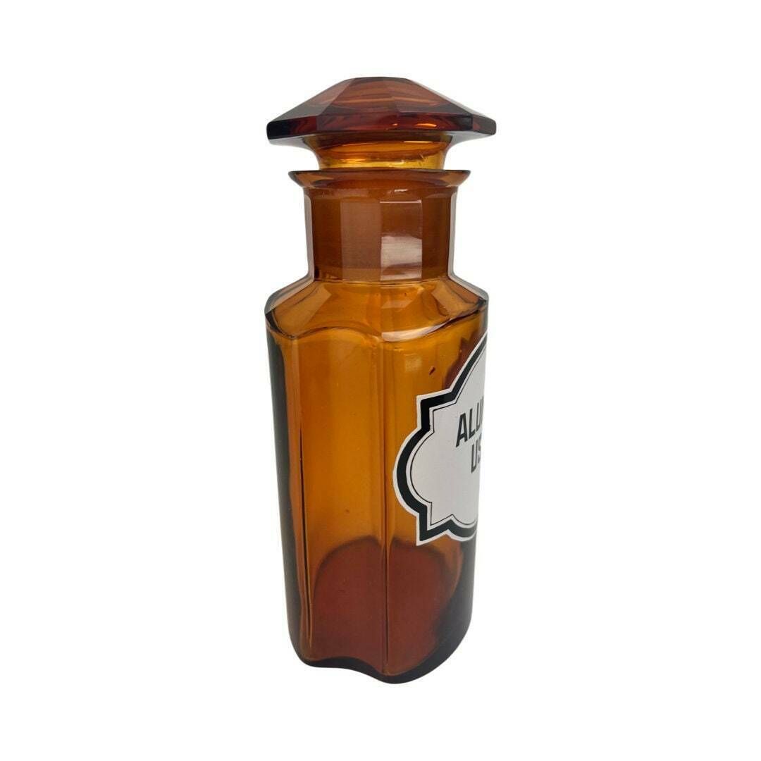 Vintage Amber Apothecary Alumen Ust Jar With Lid/Old Medicine Bottle/Original Brown Glass Chemist Jar/Pharmacy Bottle/Chemists Display photo 68.0