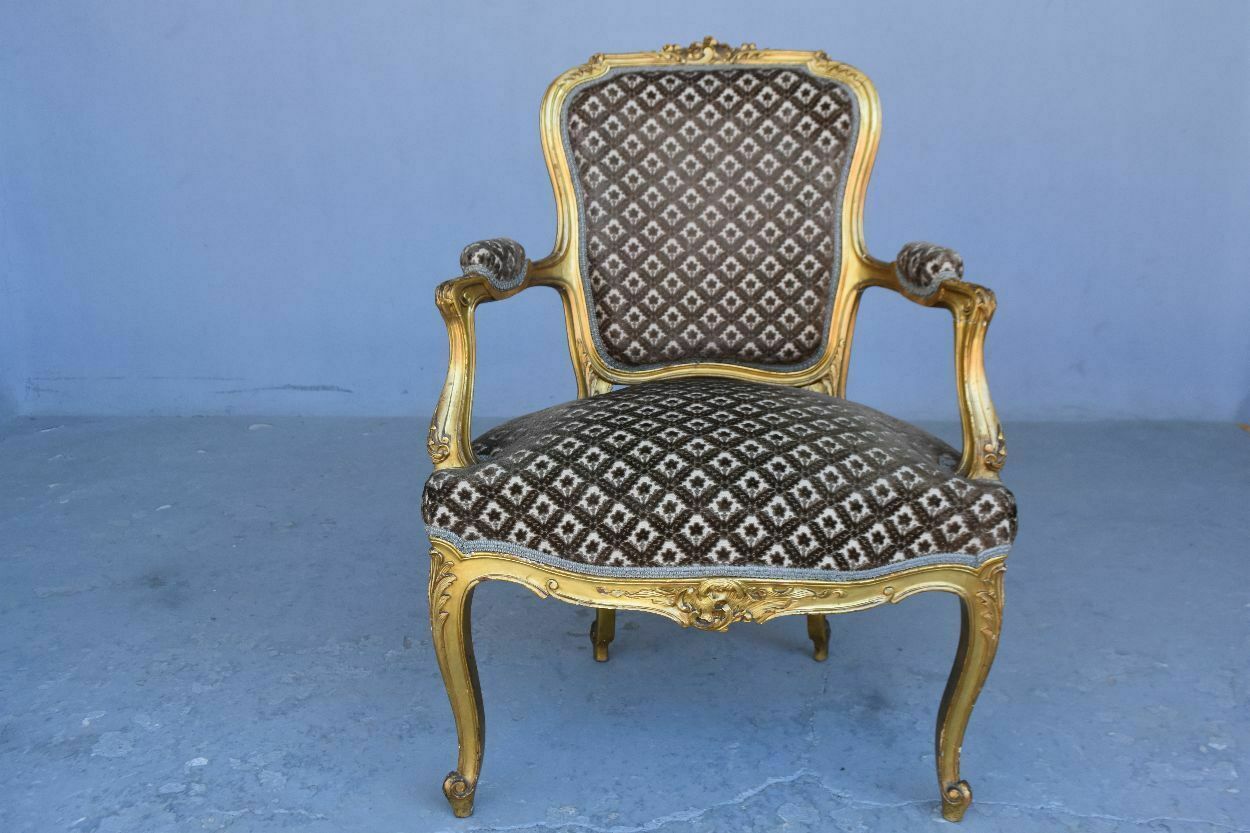 Louis XV Style Golden Wood Chairs Genoa Velvet (Pair) photo furniture