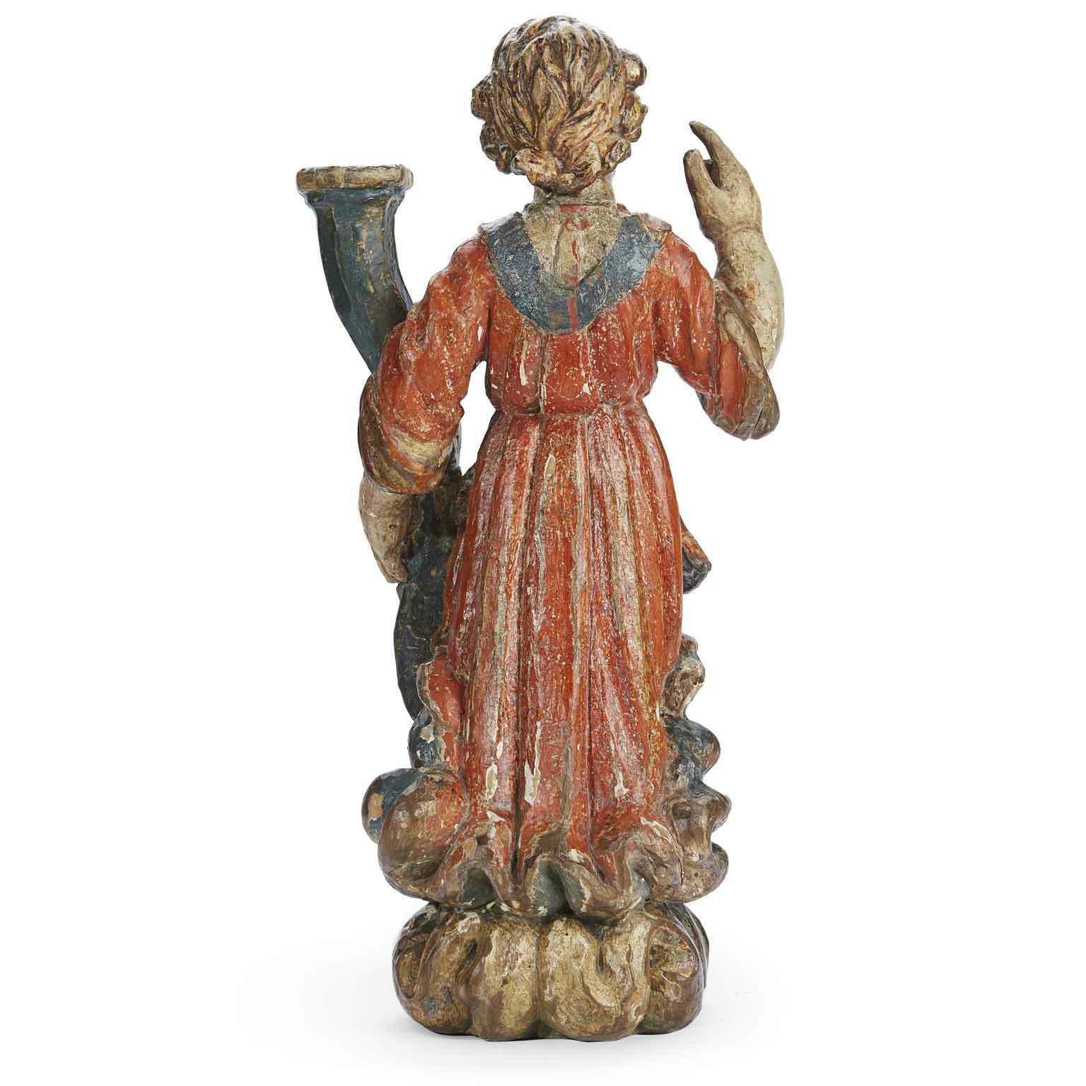 Pair Of Sculpted Lacquered And Gilded Candle Holder Angels 1600 photo buy