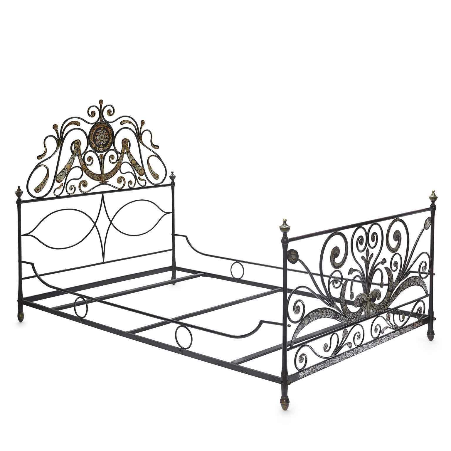 Genoese 1800 Wrought Iron Bed With Floral Painting