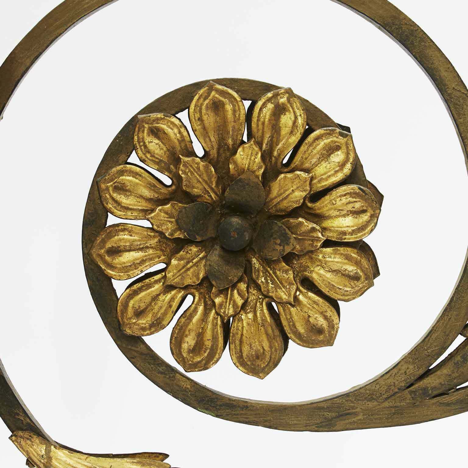 Pair Of Large Golden Appliques With Flowers And Swirls 1700 Arms For Votive Lamps photo vinterior