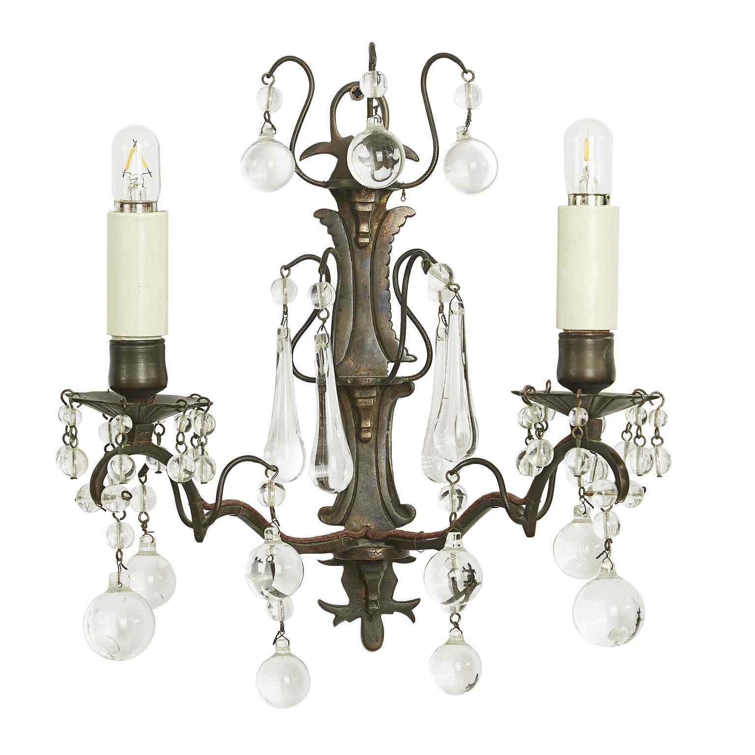 Pair Of Brass And Crystal Appliques From The Early 1900s photo furniture