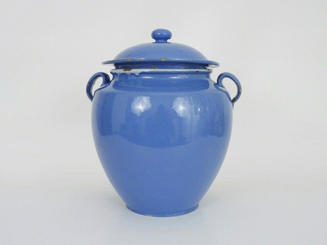 Rare Glazed Blue Confit Pot, South West Of France. Storage Jar. 19th Century Pyrenees