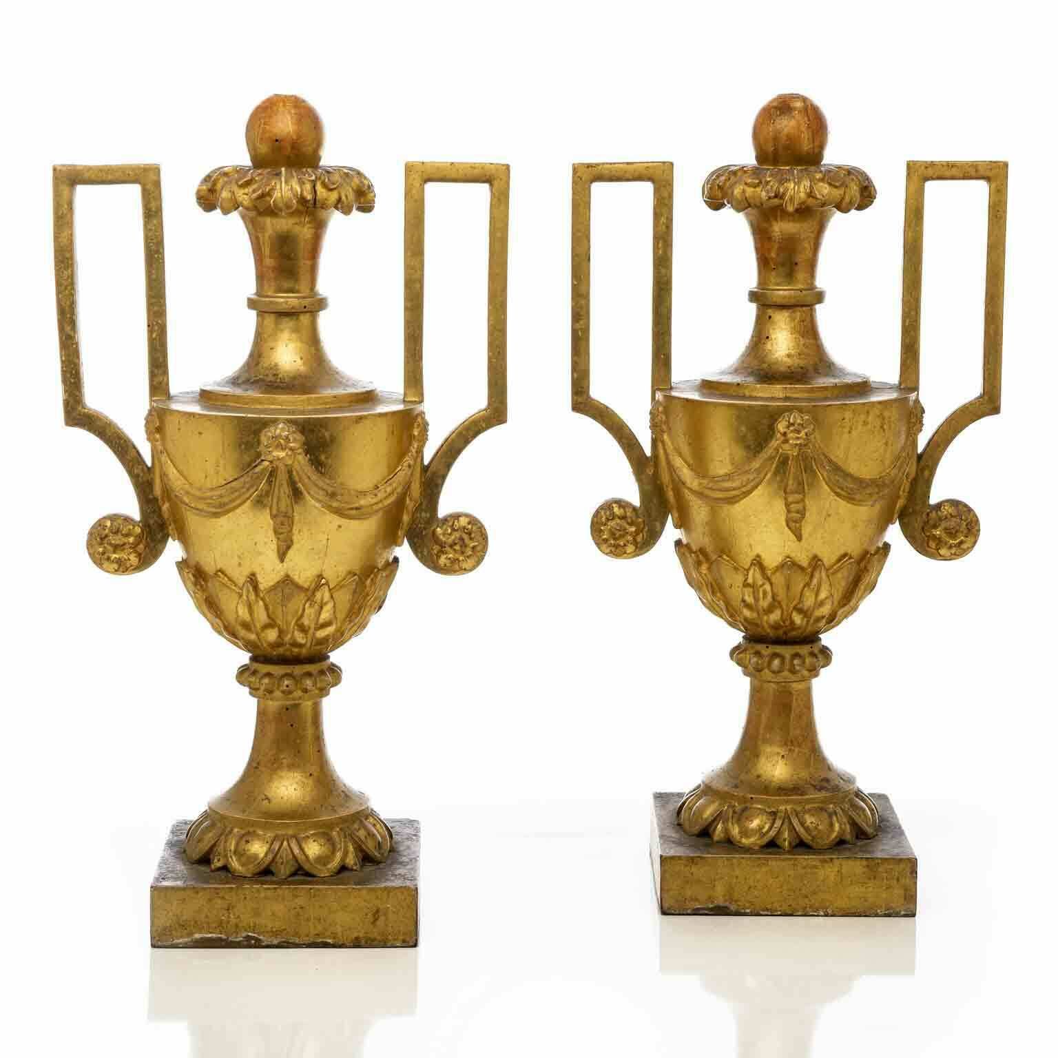 Pair Of Large Empire Vases With Golden Handles