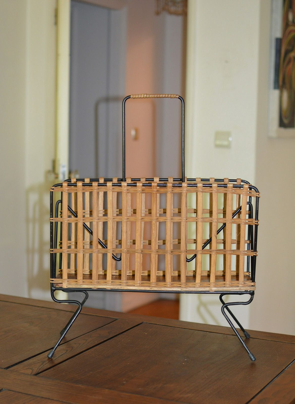Wicker Magazine Rack / Vintage Magazine Holder / Sweet Vintage photo for sale
