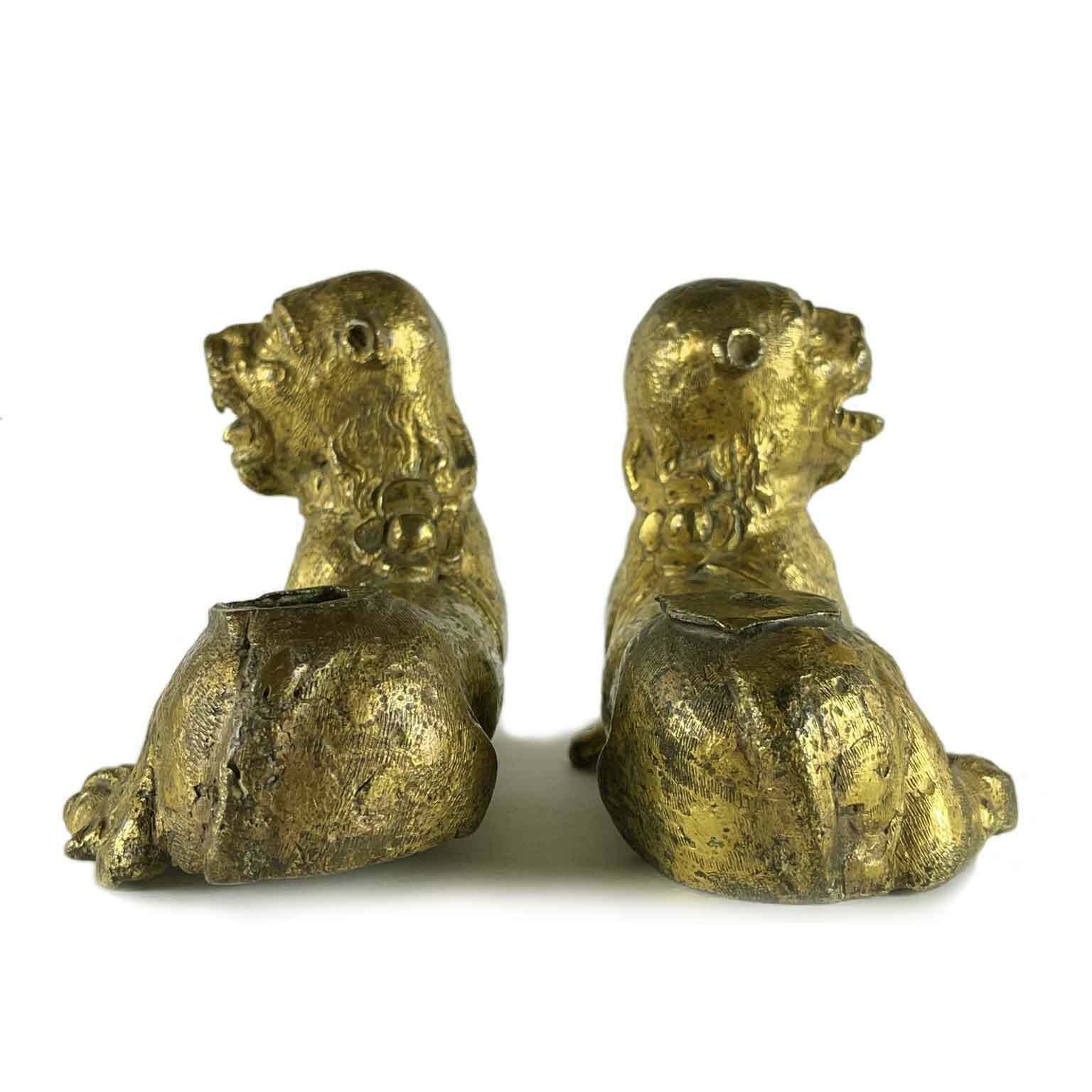 Pair Of Stylophorous Lions In Gilded Bronze Nuremberg 1500 photo 5176.0