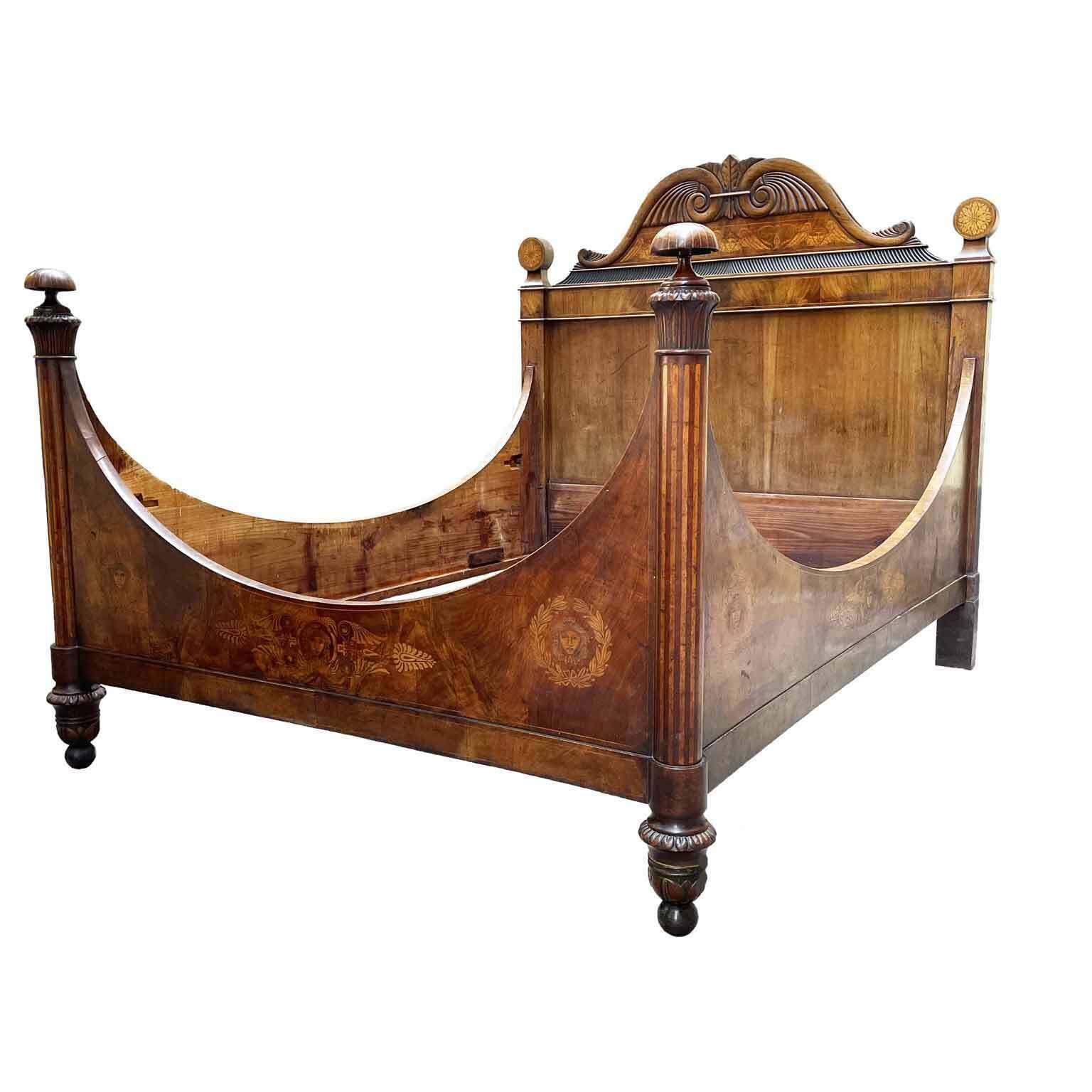 Antique Double Bed In Walnut From The First Half Of The 19th Century photo for sale