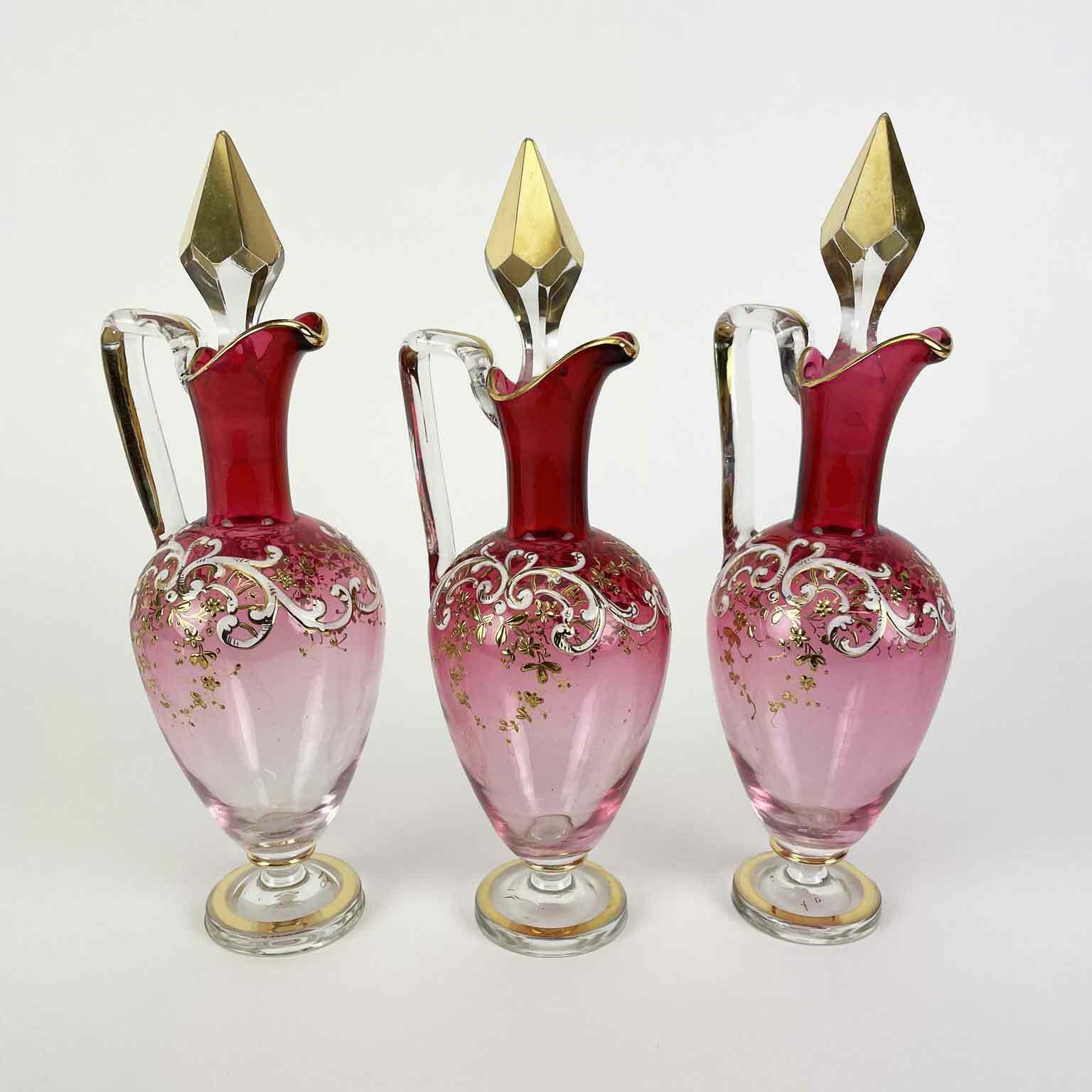 Liquor Service In Golden Metal With Flower Vase, Late 19th Century photo for sale