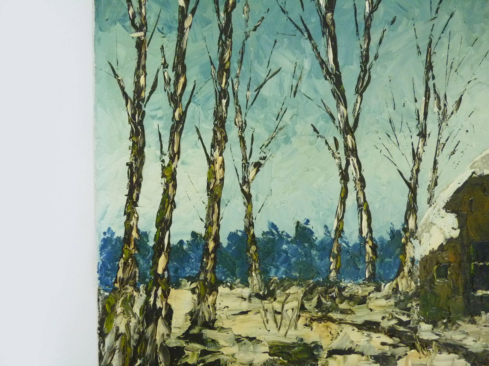 Huile sur toile, village de Jan Van Dooren, paysage d'hiver, signée photo for sale