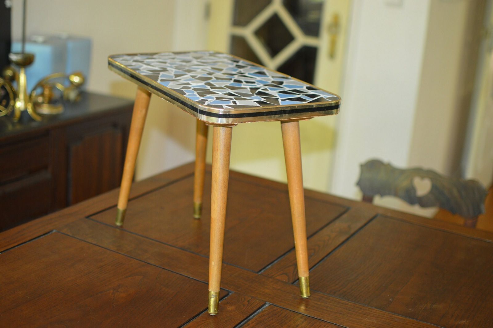 Vintage 50s Mid Century Nordic Modernist Rockabilly Mosaic Plant Stand photo for sale